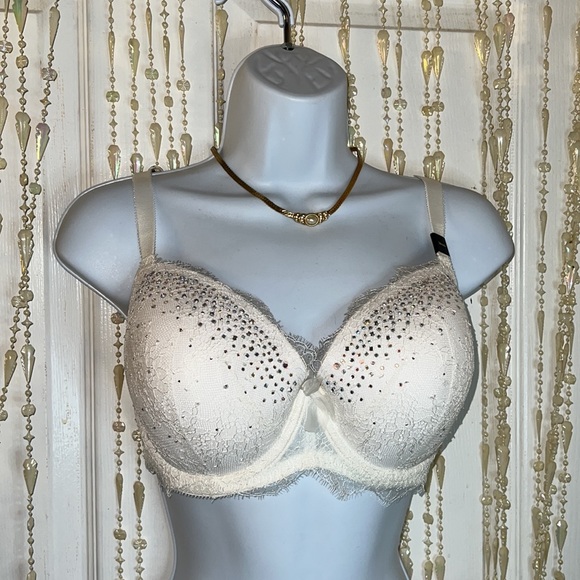 NWT bridal bra VS 34DDD /F crystals and white lace - Picture 11 of 17